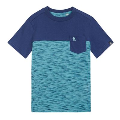Original Penguin Boys' navy and turquoise space dye print t-shirt